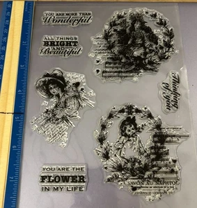 Timbro trasparente, ragazze vittoriane, fiori, auguri scrapbooking, creazione di carte, artigianato - Foto 1 di 2