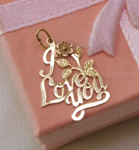 I Love You 14K Gold Pendant 14KT Charm - Picture 1 of 6