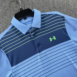 Under Armour Polo Shirt Mens Small Blue Navy Playoff Golf Stripe Performance - Picture 1 of 9