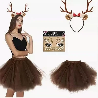 2025 Reindeer Christmas Costume Dress with Antlers & Stickers for Adults - Image 1 of 4