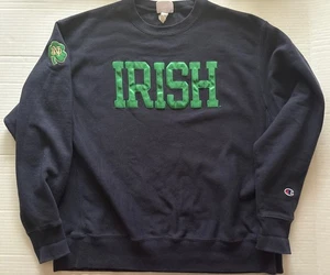 Champion Reverse Weave Notre Dame Fighting Irish Sweatshirt Vintage Y2K XL Navy - Picture 1 of 8