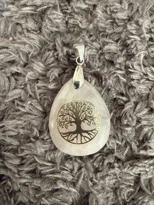 Ketten Anhänger Lebensbaum Rosenquarz Stein Halskette Neuwertig - Bild 1 von 2