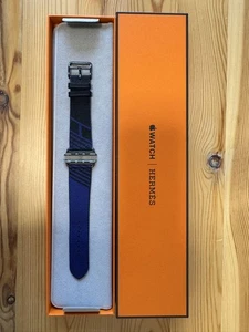 HERMES Apple Watch 44mm Blue Saphir Black Band Single Tour Twill Jump w/Box Auth - Picture 1 of 15
