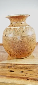 Vintage Handcrafted Stoneware Pottery Vase Neutral Colors Signed Artist - Picture 1 of 10
