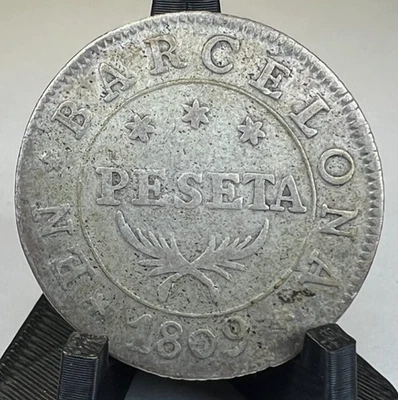 1809 Spain Barcelona 1 One Peseta, Silver, KM# 70 Joseph (Jose) Napolean - Image 1 of 2
