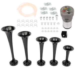 Air Horn Black Plastic For Car Truck Train 12V 5 Trumpet Dixieland Musical Horn - Picture 1 of 8
