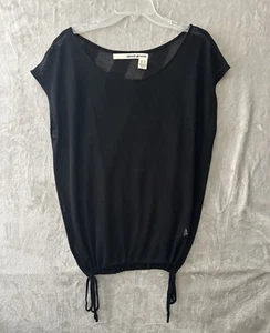 DKNY Jeans Shirt Womens XL Black Mesh Sheer Drawstring Hem Lightweight Top - Picture 1 of 9