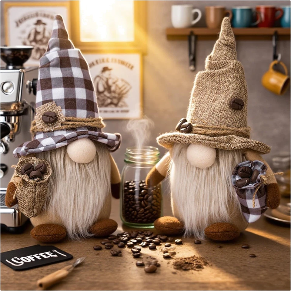 Kaffee Wichtel Herbstdeko Türhänger Plüsch Figuren Deko Frühling Sommer - Bild 1 von 1