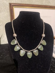 Vintage rare original style silver Sterling inlaid jade pendant necklace 16 inch - Picture 1 of 9