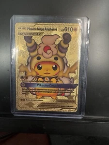 Pikachu Mega Ampharos Cosplay Gold Foil Pokémon Card - Picture 1 of 2