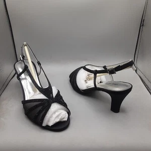David Tate Refined Reveal Sandals Women's 7W Black Slingback Satin A91 - Picture 1 of 9