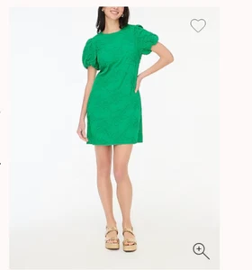 J.Crew $128 Eyelet puff-sleeve mini dress Dublin Green Size 18 CI022 - Picture 1 of 7