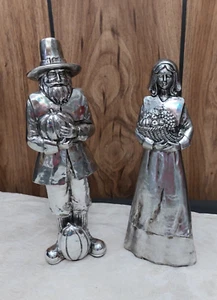 VINTAGE Pilgram pair Solid Cast Aluminum Statuette / Figurine - Picture 1 of 6