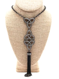 RJ Graziano 32" Black and Clear Rhinestone Pendant Necklace with Chain Tassel - Picture 1 of 10