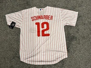 NWT Men’s Nike Kyle Schwarber White W/Pin Stripe Jersey Large. L - Picture 1 of 2