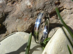 Titanium Silver Inlay Ring, Flat Profile, 3mm, Wedding Band, Ladies, Mens - Picture 1 of 7