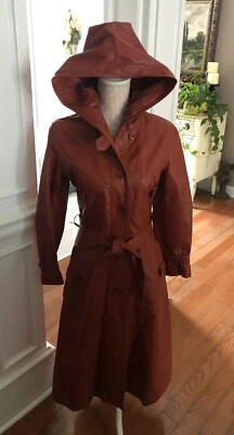 Chaqueta de gabardina larga de cuero Winlit vintage años 80 con capucha oxidada talla 7 hecha en EE. UU. Foto 1 de 4