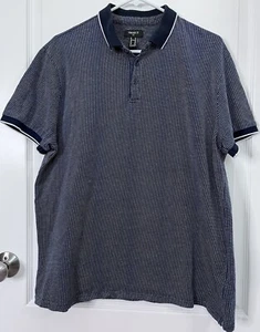 Men's Size XL Button Up Polo Shirt Navy Blue White Short Sleeve - Picture 1 of 18