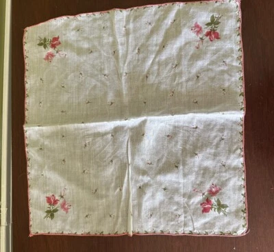 "Pañuelo vintage Tiny Rosebuds Pink Roses Grannycore Mid-Century 12""" Foto 1 de 4