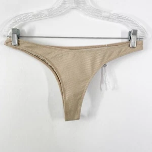 Frankie’s Bikinis Tan Gold Metallic Cheeky Bottoms Thong Size L Swimwear NEW - Picture 1 of 4