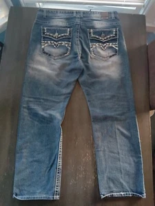 Jeans blu GS115 taglia 40/33 sbiancato punto spesso tasche con patta - Foto 1 di 5