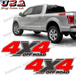 2 pegatinas calcomanías laterales cromadas rojas 4x4 todoterreno maletero cama para camioneta Ford Ram, etc. - Imagen 1 de 7