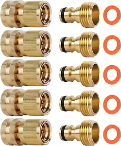 Garden Hose Quick Connectors, Solid Brass 3/4 Inch GHT Thread Easy Connect Fitti - Picture 1 of 12
