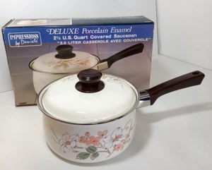 Vintage Kochtopf Porzellan Emaille 80er NEU VERPACKT Kasserolle Suppentopf 2,3L 2,5Qt - Bild 1 von 11