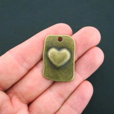 4 Berloques de Coração Pingente de Coração Antigo Tom Bronze Levantado - BC1310 - Imagem 1 de 2