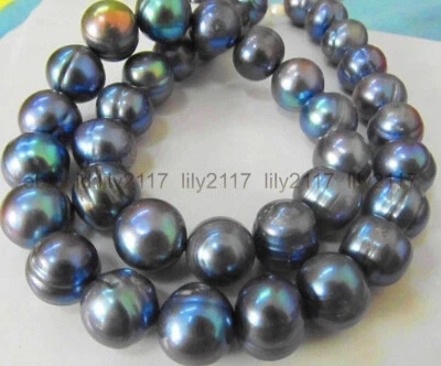 11-12mm Genuine Natural Tahitian Baroque Black Pearl Necklace 14-48 Inch 14K - Image 1 of 4