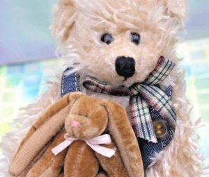 Denim Overalls on Sitting Plush Bear Velveteen Hare Best Friends, 6.5" Boyd's? - Picture 1 of 5