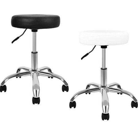 YSSOA Round Stool Chair with Wheels Height Adjustable Chair black / white Cover