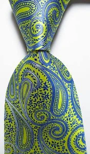 New Classic Paisley Blue Yellow JACQUARD WOVEN 100% Silk Men's Tie Necktie - Picture 1 of 2