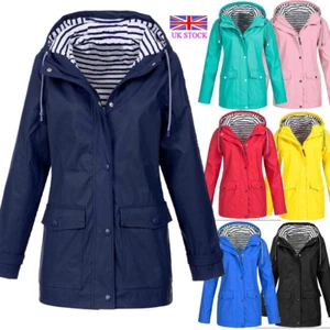 Ladies Outdoor Wind Rain Forest Jacket Coat Plus Size Women Waterproof Raincoat - Picture 1 of 18
