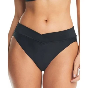 Bar III Women's V-Waist High Leg Bikini Bottoms in Black - Picture 1 of 5