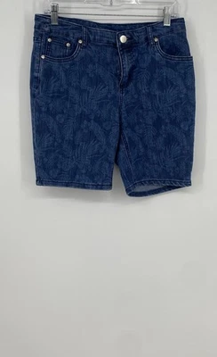Bermudas hawaianas de mezclilla con estampado de hojas azules Christopher & Banks para mujer talla 6 Foto 1 de 4