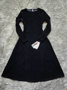 White Stag S(4/6) Black Velvet Midi Dress Long Sleeve - Picture 1 of 15