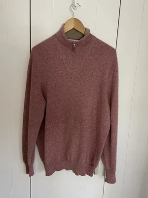 BRUNELLO CUCINELLI Sz 56 Chest 48” Cream/ Dark Red 1/2 Zip 100% Cashmere Sweater - Image 1 of 4