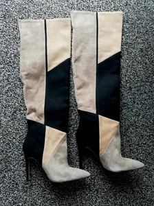 Aldo 5,5 UK Overknee Stiefel Absatz schwarz braun beige Leder Slipper High - Bild 1 von 8