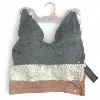 Copos removíveis sem fio Danskin Intimates 3 peças renda bralette multicolorido tamanho G - Imagem 1 de 4