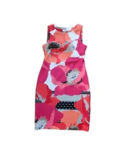 Calvin Klein Floral Print Sleeveless Scuba Sheath Dress Poppy Coral Pink Size 10 - Picture 1 of 8