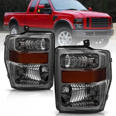1 Pair Smoke Headlights lamps For 2008-2010 Ford F250 F350 F450 F550 Super Duty  - Image 1 of 4