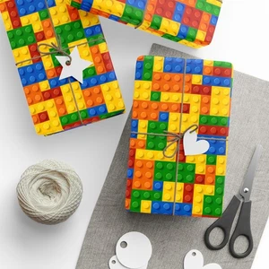 Building Bricks Gift Wrapping Paper Kids Birthday Party Supplies Christmas - Picture 1 of 9
