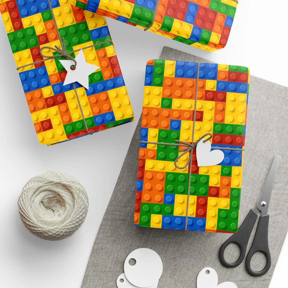 Building Bricks Gift Wrapping Paper Kids Birthday Party Supplies Christmas - Image 1 of 1