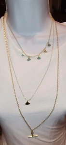 LUCKY BRAND Turquoise Fan Charms Triple Layer Gold-Tone Pendant Necklace - Picture 1 of 7