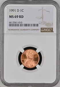 1991-D 1C RD Lincoln Memorial One Cent NGC MS69RD 6613561-010 - Picture 1 of 2