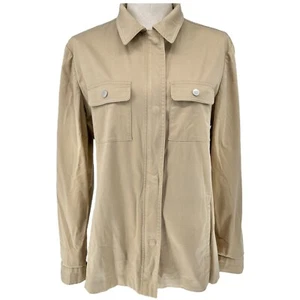 Evan-Picone Shacket Womens S Stretch Beige Shirt Jacket LS Pockets Zip Snap - Picture 1 of 13