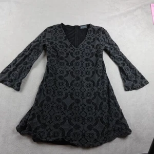 ASTR Dress Womens S Black Romantic Boho Lace Bell Sleeve V Neck Wedding Party - Picture 1 of 17