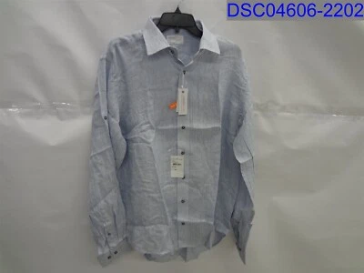 Lorenzo Uomo Mens 17 Trim Fit 36/37 Vertical Blue and White Stripe Button Down - Image 1 of 4