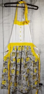 Cynthia Rowley Ruffle Apron Parisian Scene Paris Yellow Trim & Buttons, Striped  - Picture 1 of 5